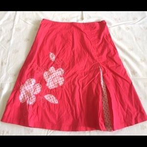 Oilily Coral A-Line Skirt with Floral Embroidery